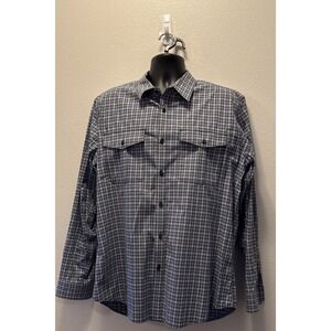 Eddie Bauer Button Up Shirt Mens‎ L Blue Check Button Down Collar Long Sleeve